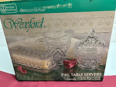 Vtg Anchor Hocking WEXFORD 5 pc Table Servers Set Butter Sugar Creamer  NIB NOS