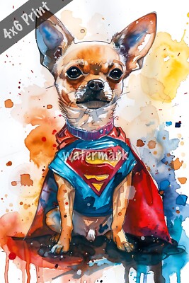 Dog Chihuahua in a superhero cape watercolor Art 4x6 Print | eBay