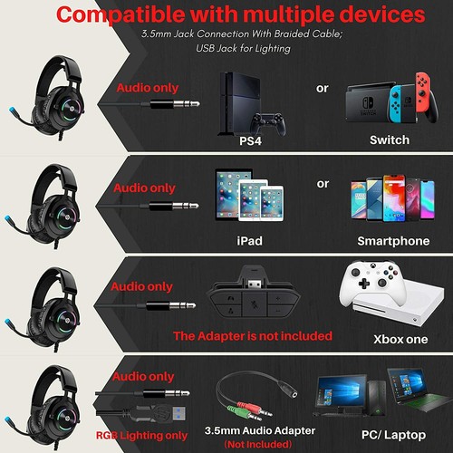HP Wired Headset with Mic for Xbox One Controller, PS4, PC, Laptop Gaming H360 - Picture 5 of 5