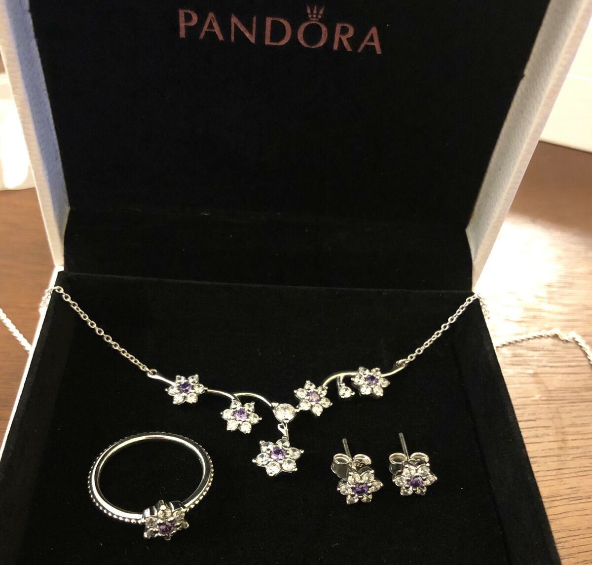 Authentic Pandora Necklace Two-tone Circles With Earrings Gift Set In Box |  eBay