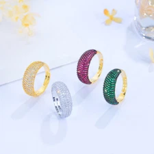 Adjustable Yellow Gold Plated Cubic Zirconia Pave Settings Round Engagement Ring