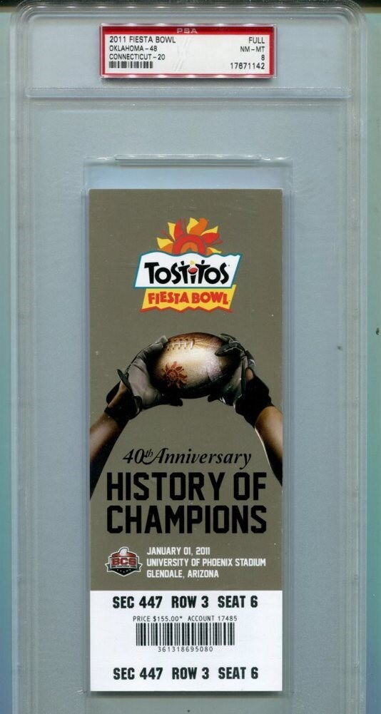2011 Fiesta Bowl Ticket Oklahoma Sooners v UConn Huskies PSA *1142 eBay