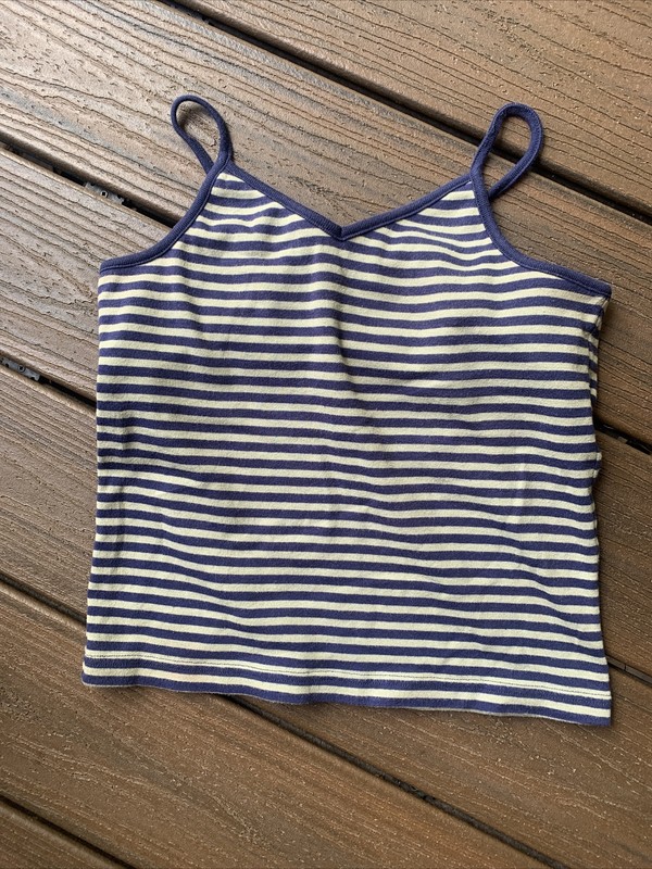 KRU Girls' Blue/Green Striped Cami Top with Built In Shelf Bra - Size 14(L)