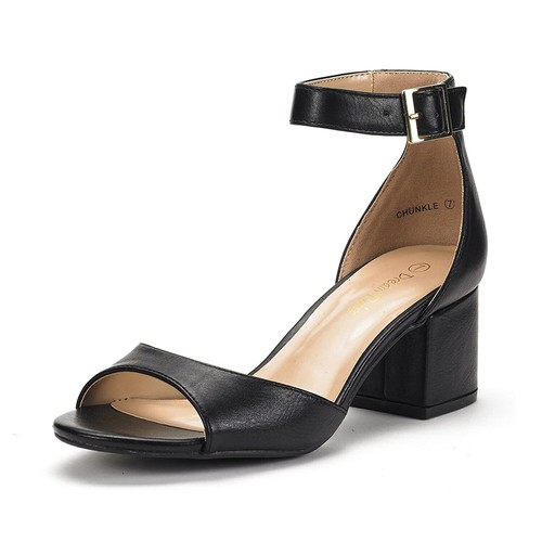 Women Ankle Strap Open Toe Low Chunky Block Heel Sandals Dress Wedding Sandals - Picture 6 of 77