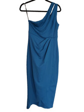 Zalalus One Shoulder Bodycon Midi Dress Blue Stretch Size Zipper Size M