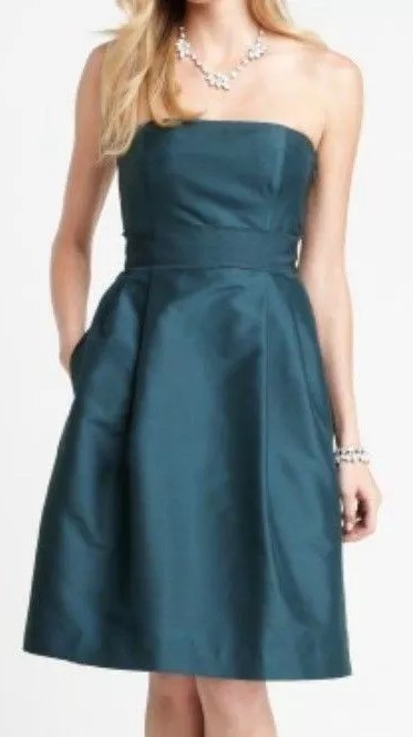 dupioni silk cocktail dress Akris Dupion Silk Sleeveless Cocktail Dress, River Green, Women's, 8, Cocktail & Party Wedding Guest Dresses Satin & Silk Dresses