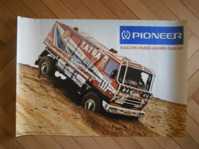 großes originales Poster vom ''Rallye Paris-Alger-Dakar'' Druck 1989, Tatra LKW