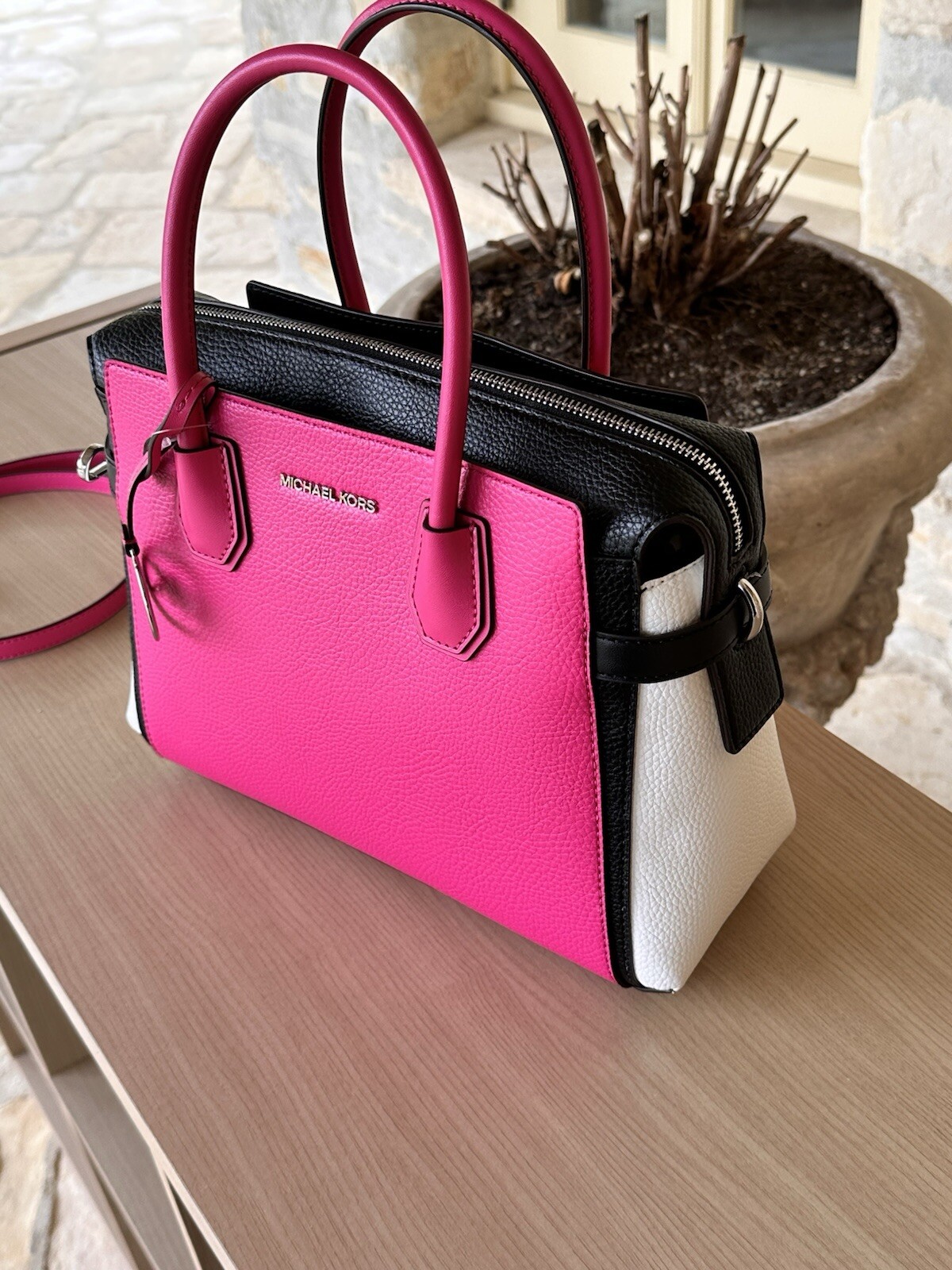 MICHAEL KORS MERCER MEDIUM TOP ZIP BELTED SATCHEL SHOULDER BAG NWT DRAGON FRUIT