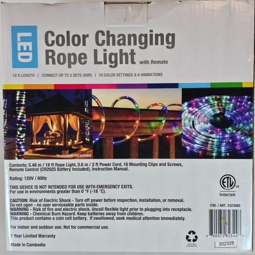 18ft LED Color Changing Rope Light with Remote Waterproof Indoor Outdoor - Picture 2 of 2