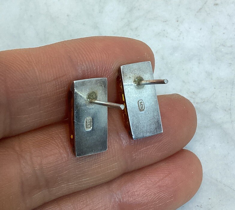 Vintage Sterling Silver Amber Rectangular Stud Ea… - image 8