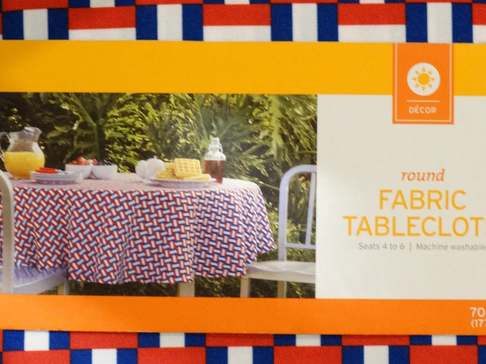 New! Decor by Target Summer Wipeable Tablecloth Basket Weave Round 70" Diameter - Image 3 of 4