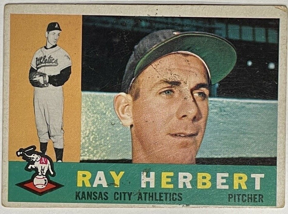 1960 Topps Ray Herbert #252 MLB Baseball Card KC Athletics Vintage Collectible