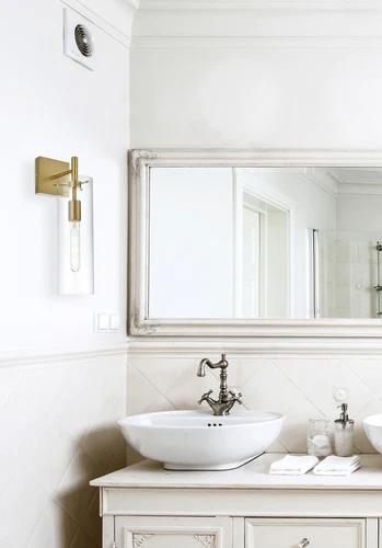 Wall Sconce Light Fixture Glass Shade For Bathroom or Dining Room Satin Gold - Picture 2 of 9