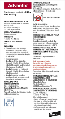 ® Spot-On Antiparassitario per Cani Da 25 Kg a 40 Kg, 4 Pipette Da 4,0 Ml. Elimi - Foto 2 di 17