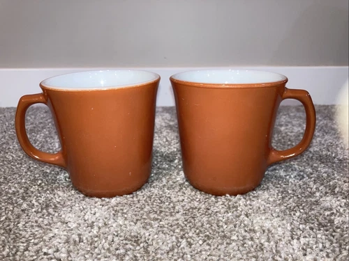 2 Vintage Pyrex Corning Ware Red colored Milk Glass Coffee Cups