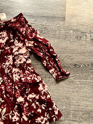 Osh Kosh Long Sleeve Dress Girls 2T Maroon Floral Shimmer Fall Winter  Autumn