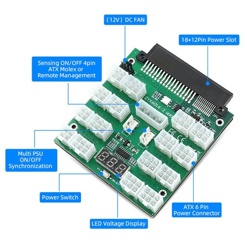 ATX 16x 6Pin 1x 4pin 12V Power Supply Breakout Board Adapter with SATA to 4 Pin - 第 7/7 張圖片