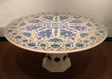 With Stand Marble Top Dining Table Mosaic Decor Inlay Arts Occasional Best Gift