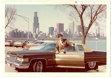 Iconic View of Chicago Downtown City Lakefront w/ Sears Tower Cadillac Photo 70s
