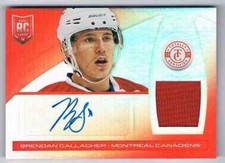 2013-14 TOTALLY CERTIFIED MIRROR RED BRENDAN GALLAGHER ROOKIE AUTO JERSEY 1