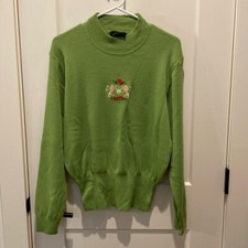 Bogner Vintage Ladies Green Sweater w/Two Lions . Wool/Acrylic Blend. Large