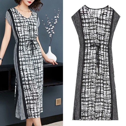 Abito donna smanicato scollo a V lunghezza media elegante tank spacco ol pendolo- - Foto 2 di 25