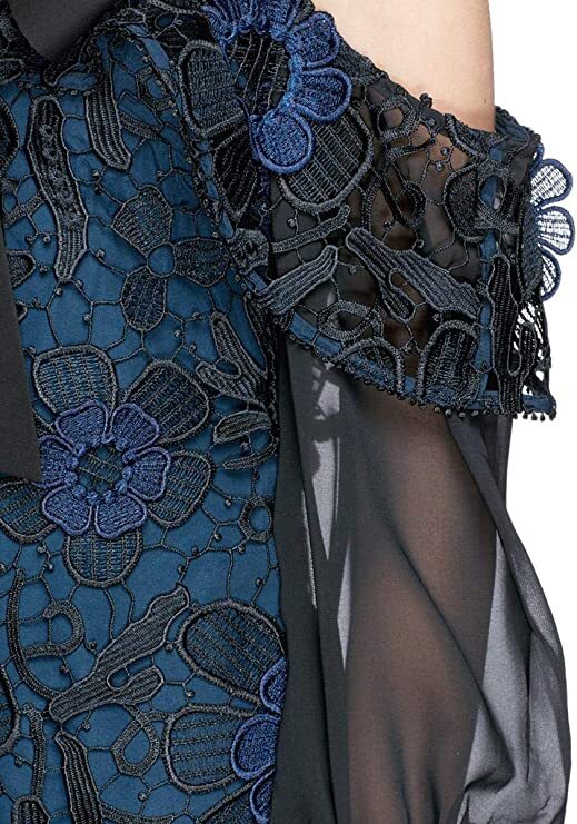 chinese dress ladies Midnight Blue Mini Dress with Snowflake Print and Guipure Lace • BYMANYC ®  New York
