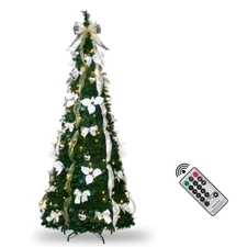 6 Foot Pop Up Christmas Tree Prelit Fully Collapsible Easy Setup Remote 200 LED