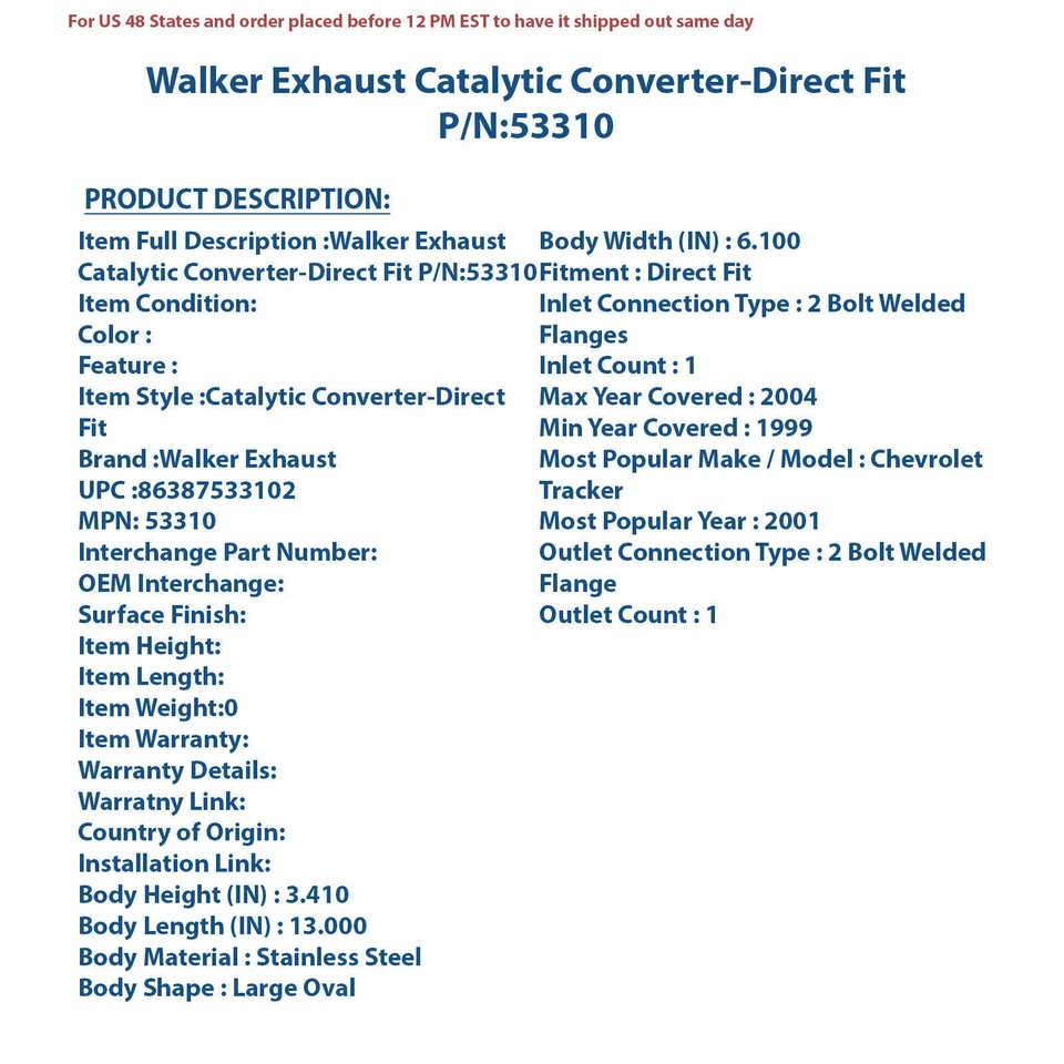 Conversor catalítico de exaustão Walker - ajuste direto 53310 - Imagem 4 de 4