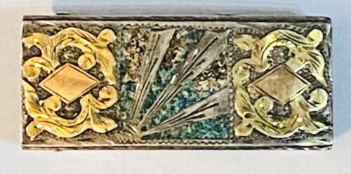 Fibbia da cintura ANTICA VINTAGE ALC Messico argento sterling 925 e oro 12K ornato 1 - Foto 2 di 4