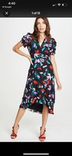 Parker Silk Blend Jeweled Floral Hezzy Midi Dress M Retail $418