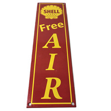 Vintage Shell Gasoline Sign - Free Air Auto Tires Gas Pump Porcelain Sign