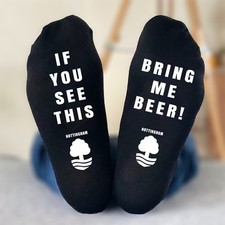 Nottingham White Crest If You See This Bring BEER Crew Socks Printed Unofficial