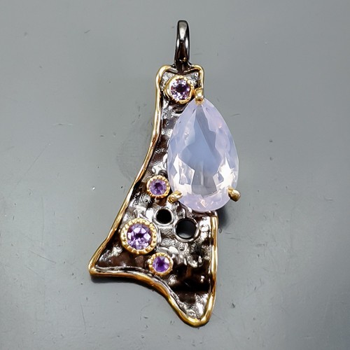 Handmade 7 ct Natural Lavender Quartz Pendant 925 Sterling Silver /NP47669
