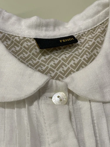 Abito da sole bambina FENDI bianco beige righe lino FF 24m 2 anni senza maniche con volant