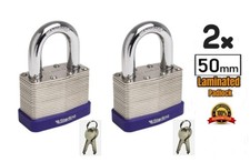 2x Laminated Padlocks Steel Short Shackle Riveted Body - Weatherproof - Set of 2