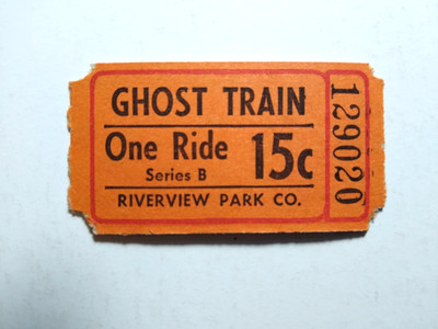 Ghost Train Ride Riverview Park Chicago Amusement Park Ticket Stub Unused 1950's