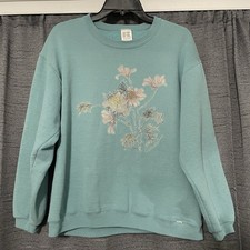 Vintage Crewneck Sweatshirt Floral Cottage Core 90s Graphic Bird Nature Size M
