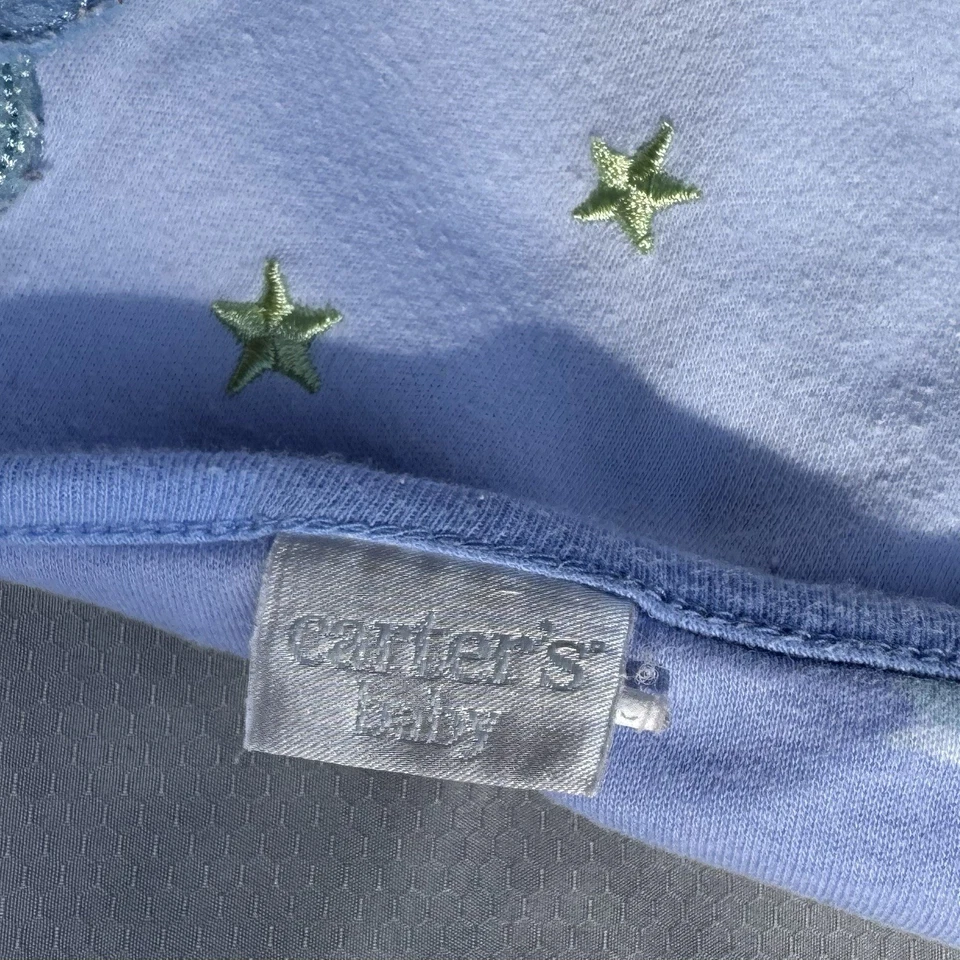 复古 Carters 婴儿双面蓝色犀牛星毛毯纯棉犀牛男孩 — 第 2/3 张图片