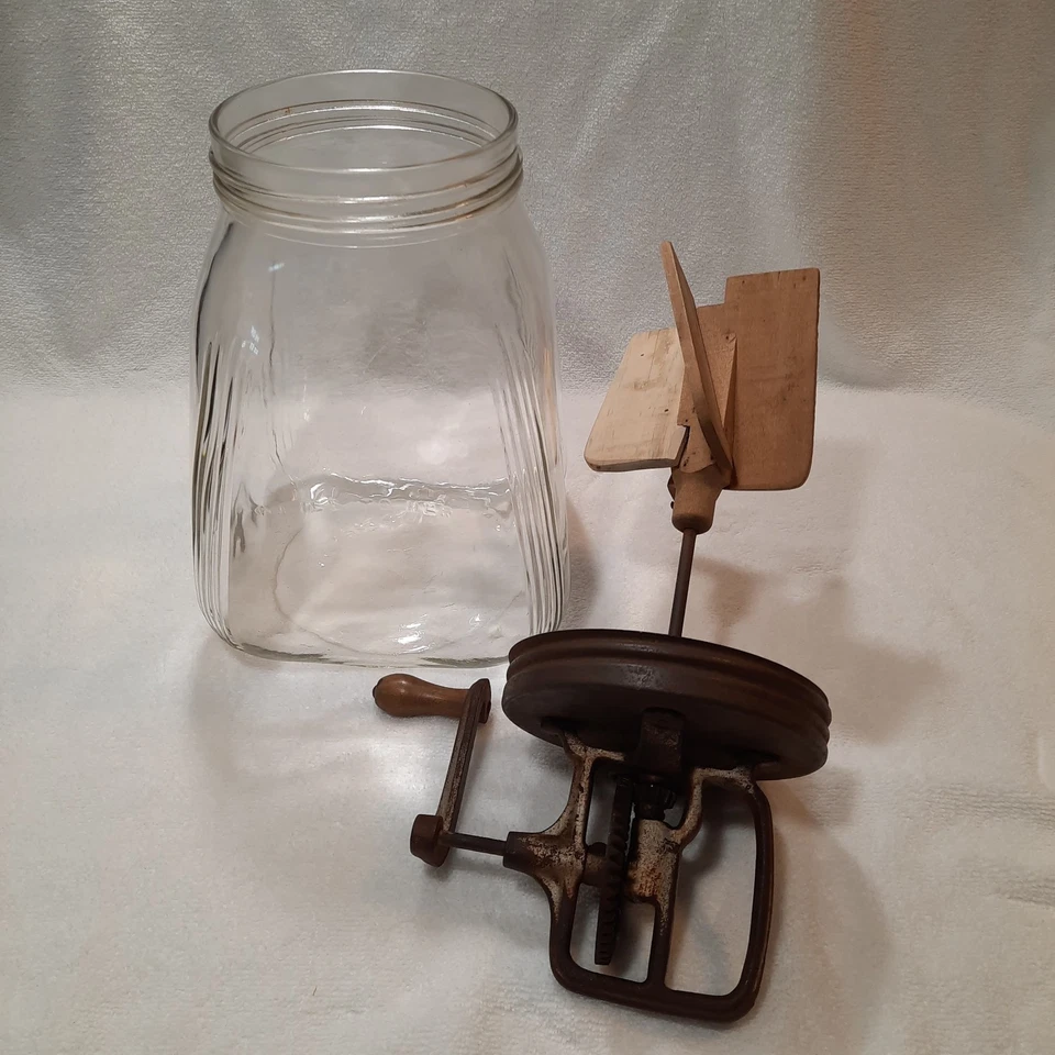 Antique Pre-1920s Lrg SCC Glass Hand Crank Butter Churn Square Jar Dazey 8x16"T - Image 2 of 4