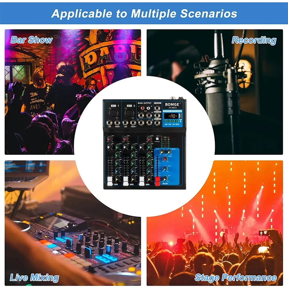 BOMGE F4 4channel metal digital audio mixer with Bluetooth 99DSP UPS Jack MP3 - Image 2 of 4