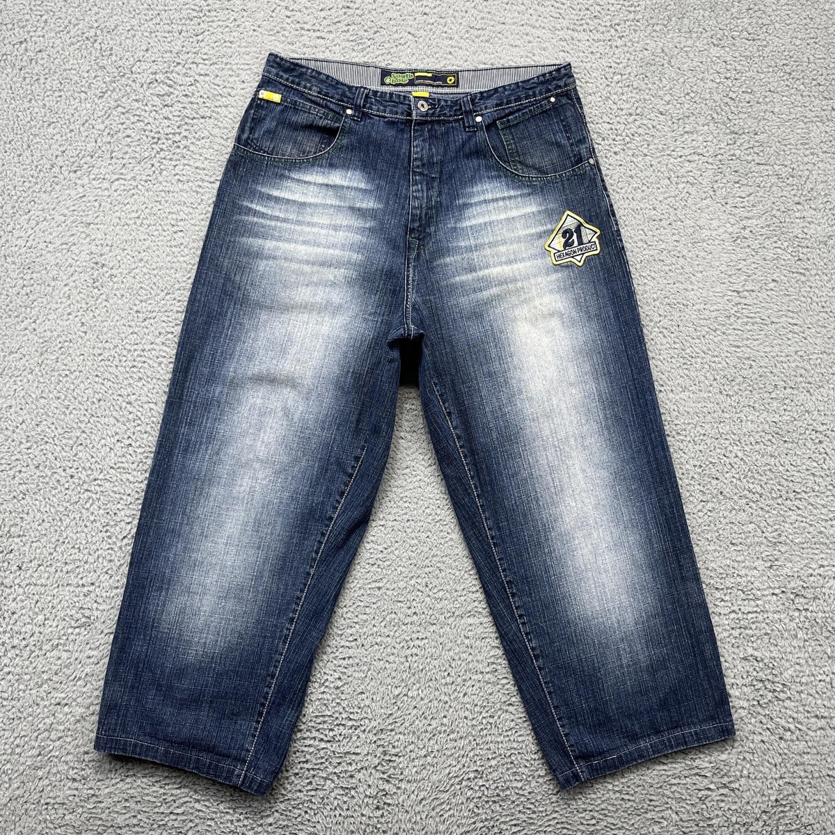 Southpole Jeans Mens 38 Faded Denim Y2K Wide Leg Baggy 21 Hexagon