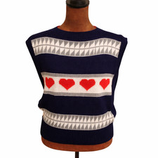 Vintage 80s Sweater Vest Womens M Red Heart G...