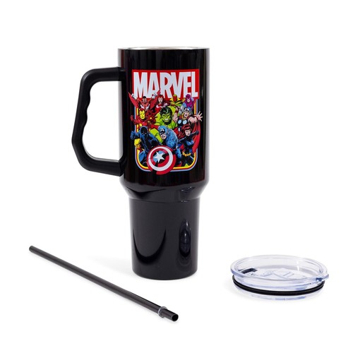 Marvel Comics The Avengers 40-Ounce Acciaio Inox Nero Tumbler con Manico - Foto 3 di 8