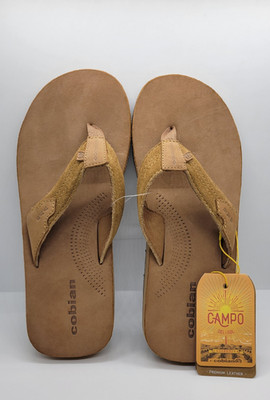 NWT--Men's Cobian Lazo CAMPO DEL SOL Tan Leather Flip-Flops Size 9