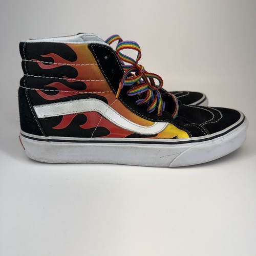 Vans Flames Shoes Men 7 Women 8.5 Sk8-Hi Reissue 721356 Rainbow Laces DAMAGED - Picture 4 of 12