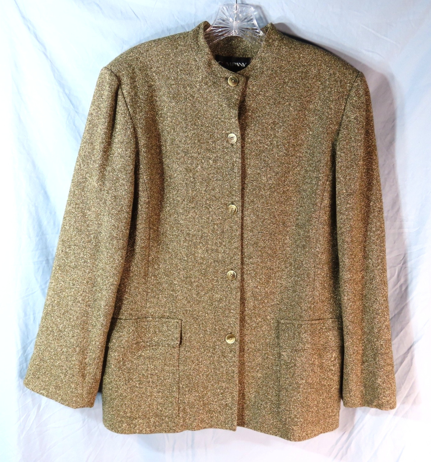 COMPANY Ellen Tracy BEIGE/BROWN SPECKLE TWEED Blazer Jacket SILK/WOOL Pockets 10