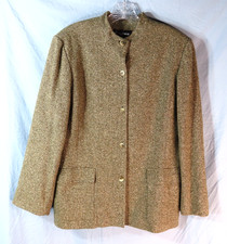 COMPANY Ellen Tracy BEIGE/BROWN SPECKLE TWEED Blazer Jacket SILK/WOOL Pockets 10