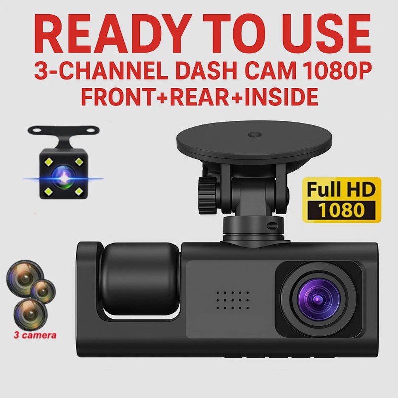 Car DVR Dash 1080P Cam Video Recorder G-Sensor 3 Lens Front/Rear/Inside Camera