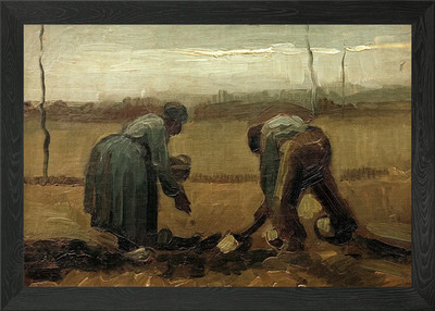 Bauern pflanzen Kartoffeln gerahmtes Wandbild Poster Leinwanddruck Bild